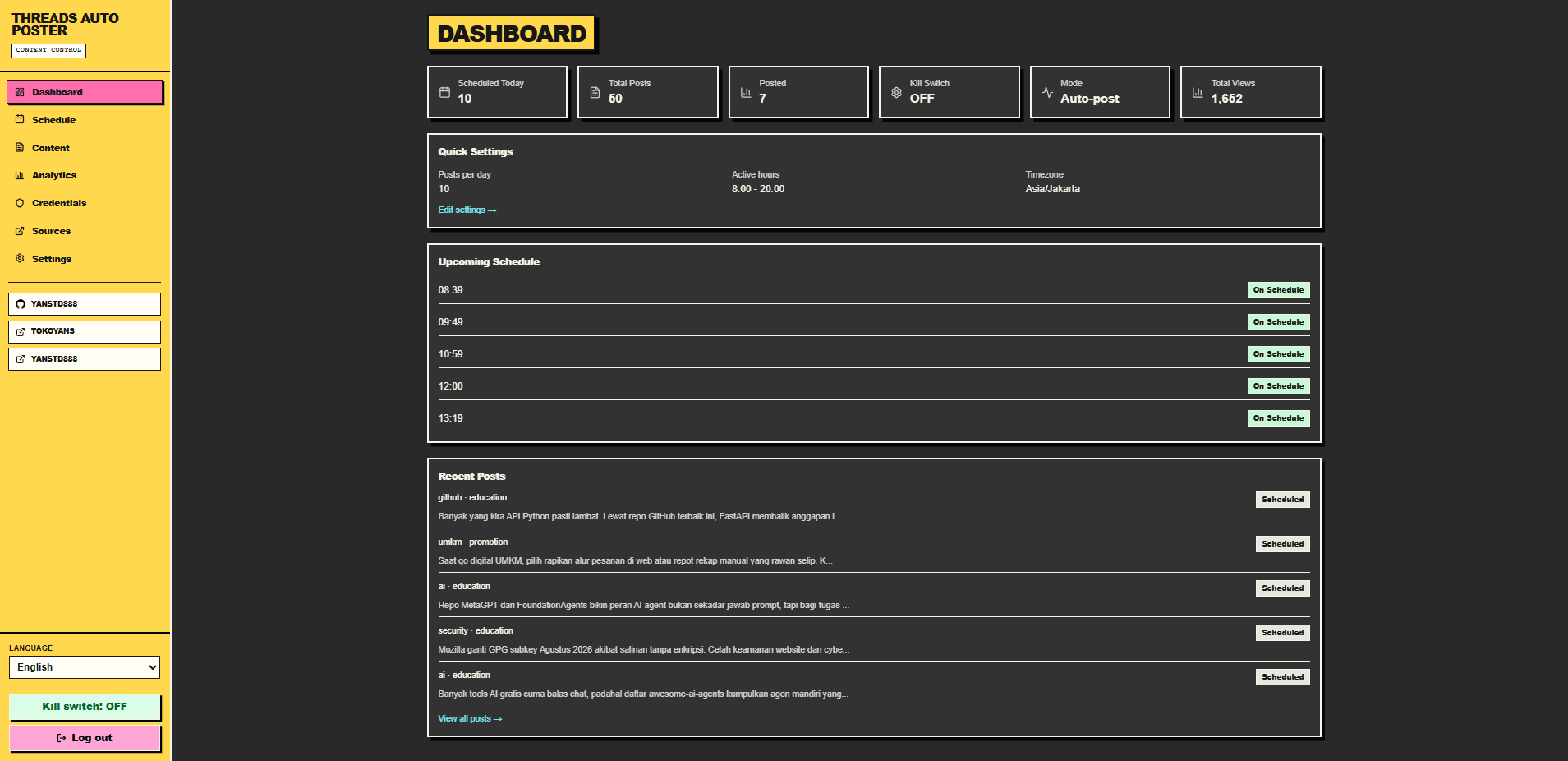 Threads Auto Poster dashboard preview